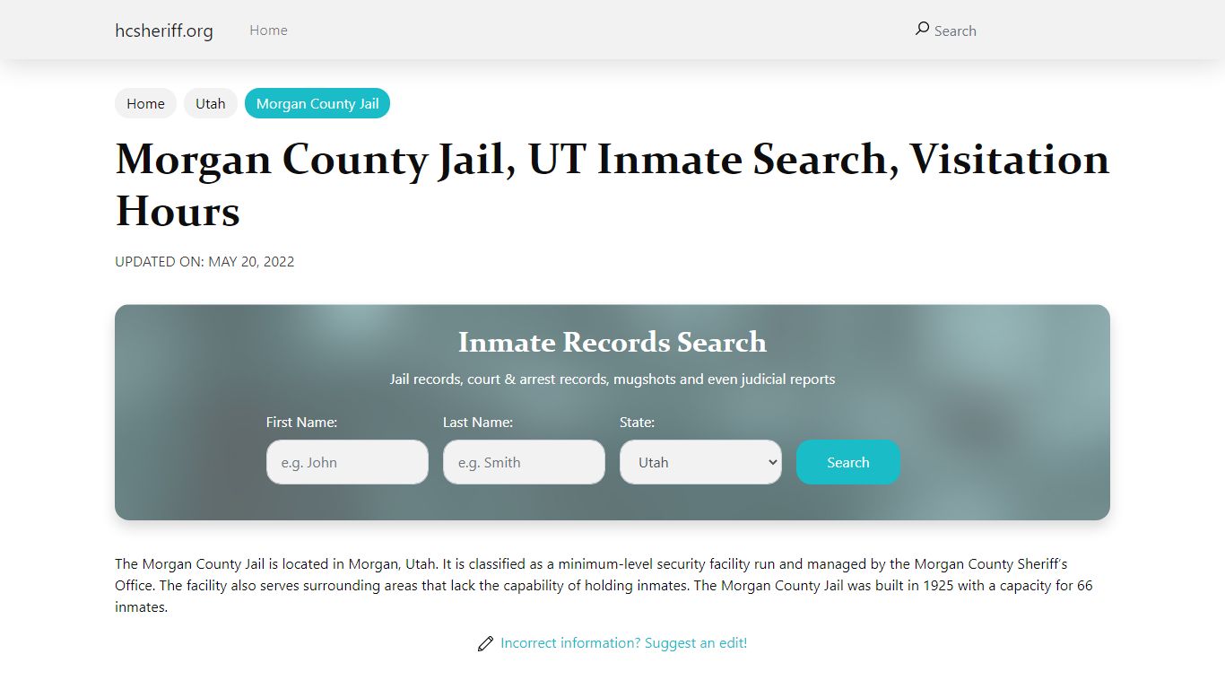 Morgan County Jail, UT Inmate Search, Visitation Hours